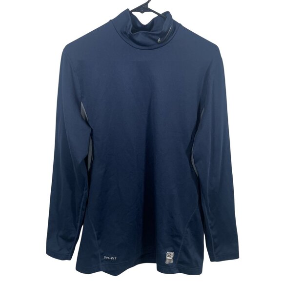 Nike Pro Combat Dri Fit Fitted Shirt Mens Large Mock Neck L/S Blue Gray - Picture 1 of 8